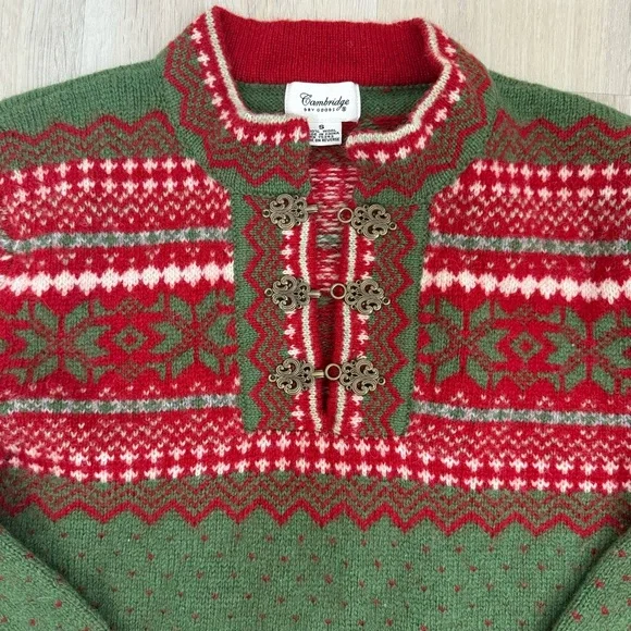 Cambridge Dry Goods Womens Red/Green Wool Snowflake Christmas Sweater. Size Sm - Picture 2 of 5